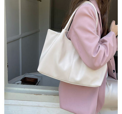 Shoulder Plain Leather Tote Faux