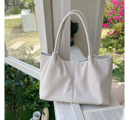 Shoulder Plain Leather Tote Faux