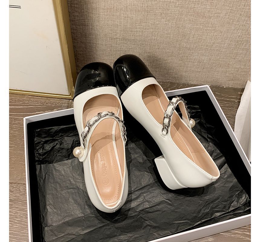 Jane Two-Tone Block Pumps Heel Mary