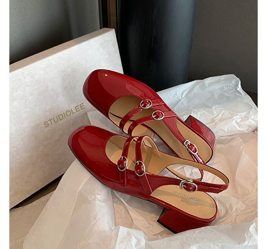 Plain Heel Slingback Chunky Sandals