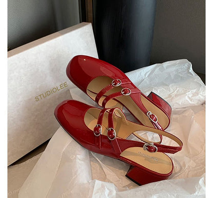 Plain Heel Slingback Chunky Sandals