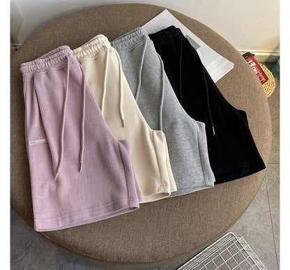 Lettering Drawstring Shorts Waist