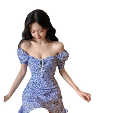 Square Neck Dress Short-Sleeve Sheath Mini Floral