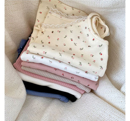 Floral Crop Trim Camisole Print Lace Top