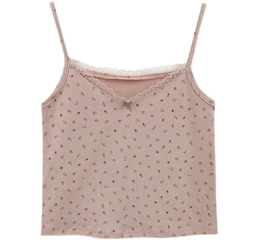 Floral Crop Trim Camisole Print Lace Top