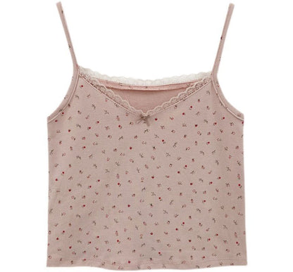Floral Crop Trim Camisole Print Lace Top