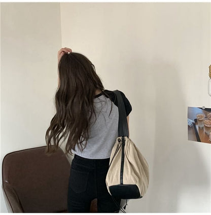 Neck Round Tee Raglan Crop Short-Sleeve