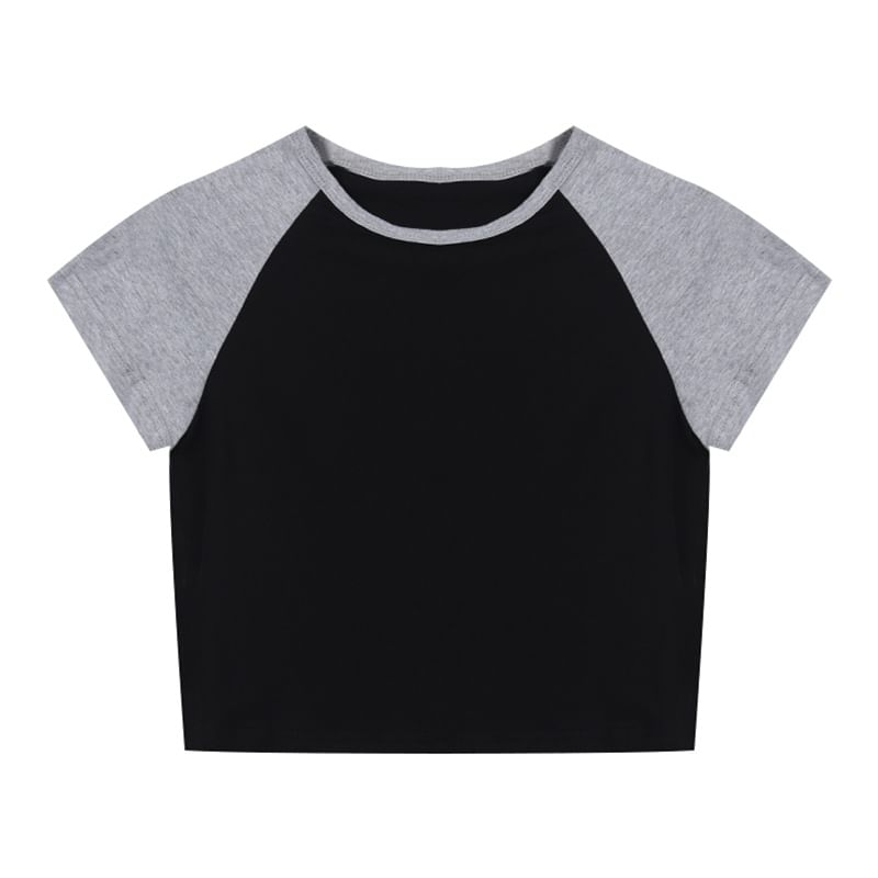 Neck Round Tee Raglan Crop Short-Sleeve