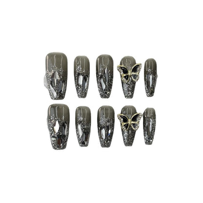 Butterfly Rhinestone Faux Nail Tips