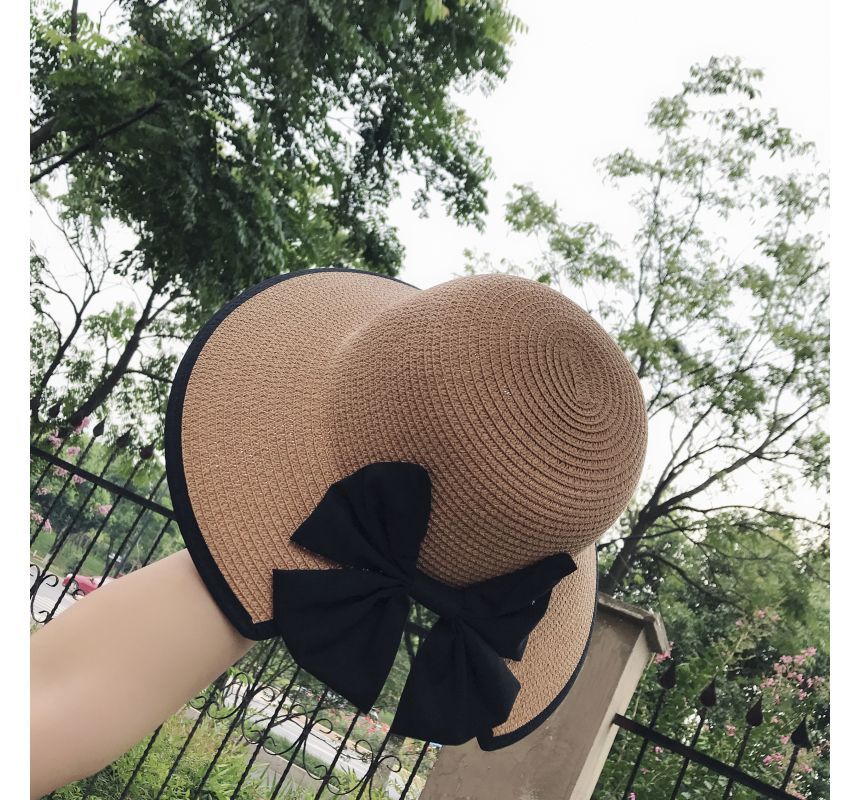 Bow Hat Piped Sun Straw