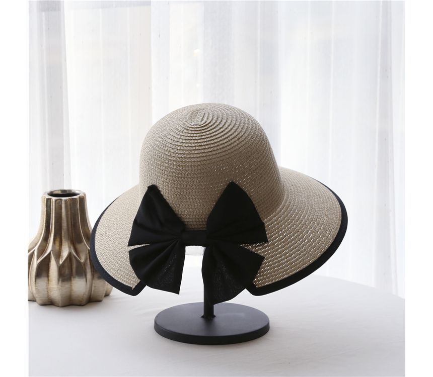 Bow Hat Piped Sun Straw