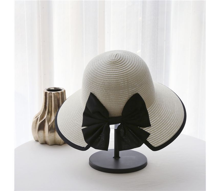 Bow Hat Piped Sun Straw