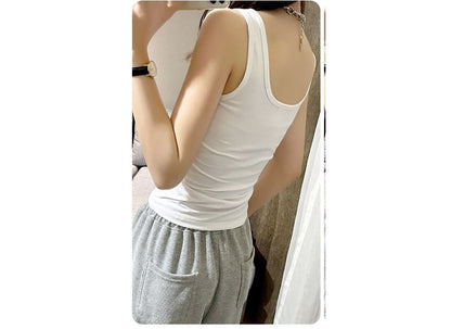 Scoop Neck Plain Open Back Tank Top