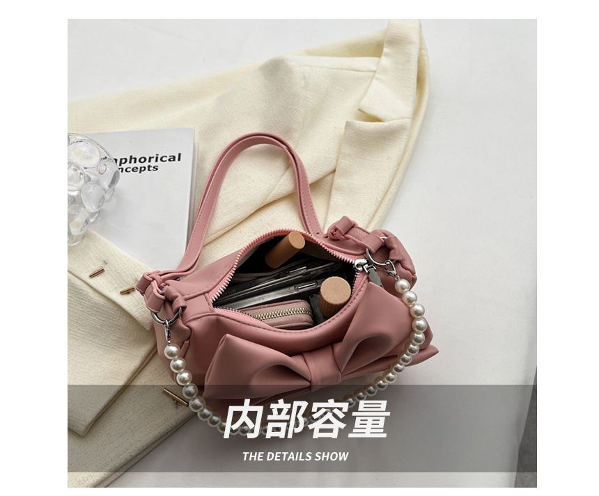 Faux Pearl Strap Bow Crossbody Bag