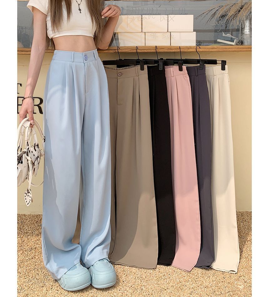 High Waist Plain Wide Leg Dress Pants