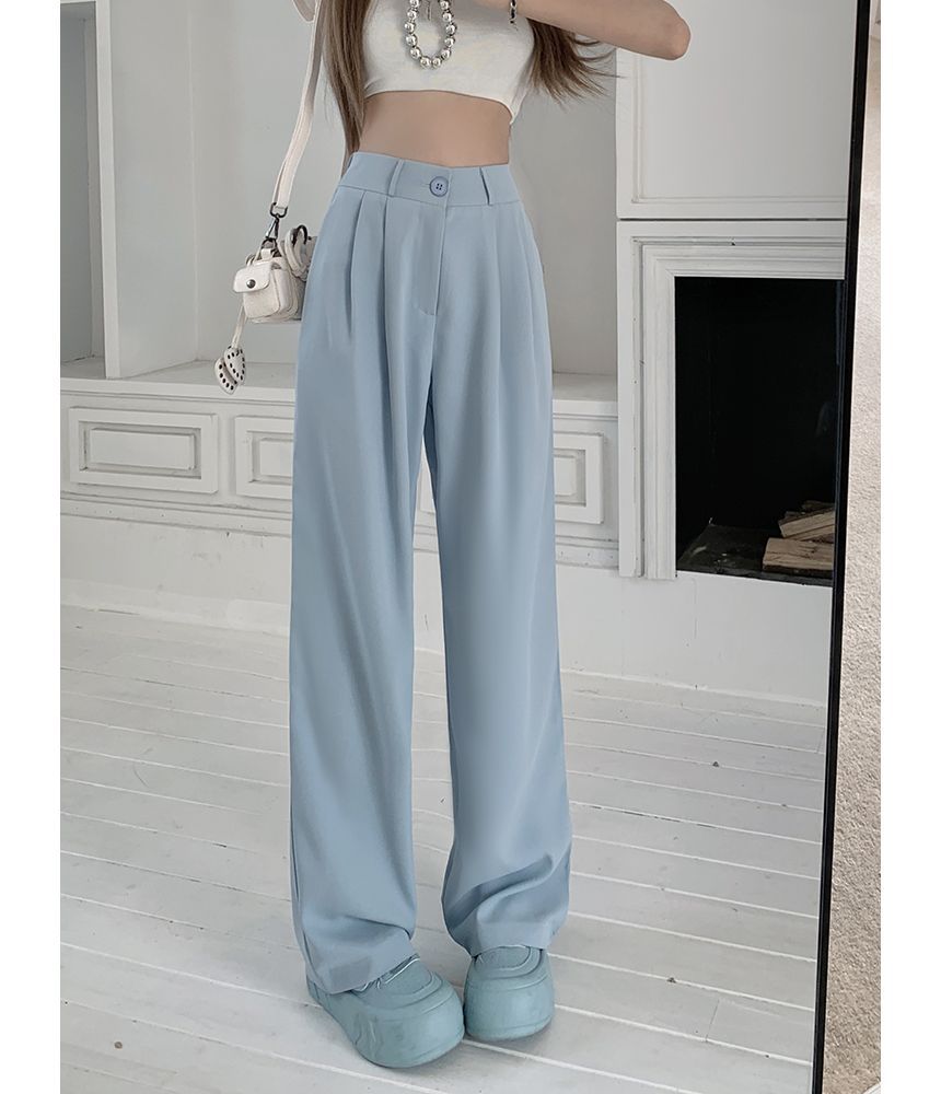 High Waist Plain Wide Leg Dress Pants