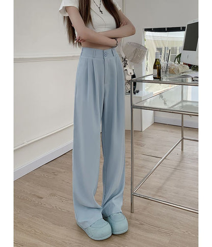 High Waist Plain Wide Leg Dress Pants