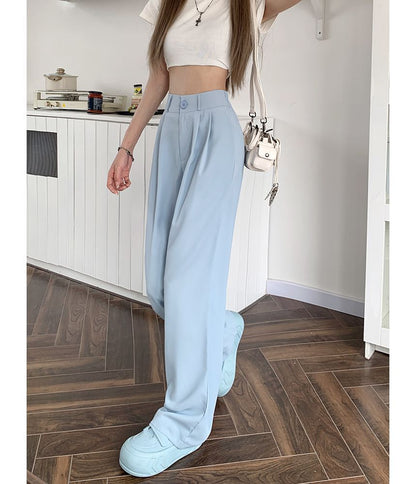 High Waist Plain Wide Leg Dress Pants