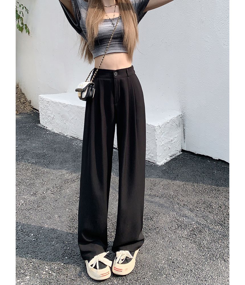 High Waist Plain Wide Leg Dress Pants