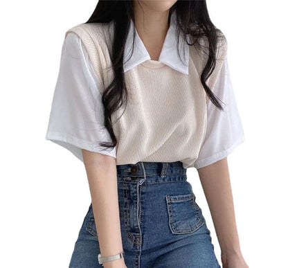 Piece Short-Sleeve Collared T-Shirt Mock Two