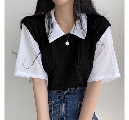 Piece Short-Sleeve Collared T-Shirt Mock Two