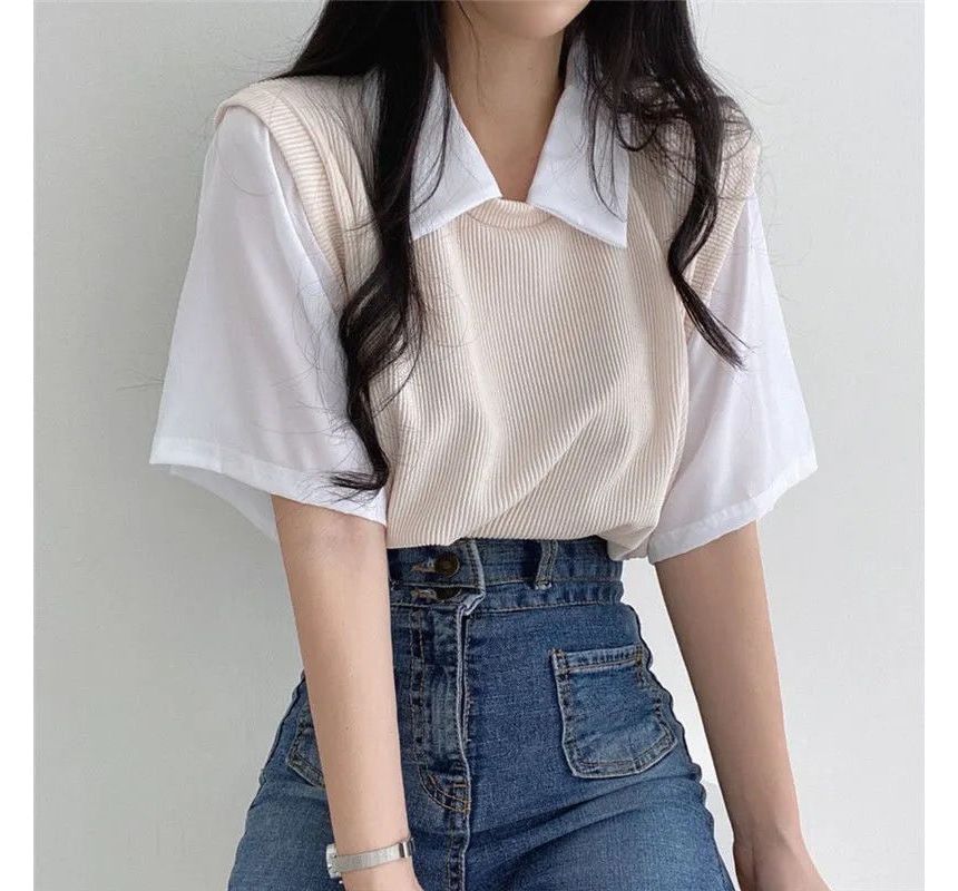 Piece Short-Sleeve Collared T-Shirt Mock Two