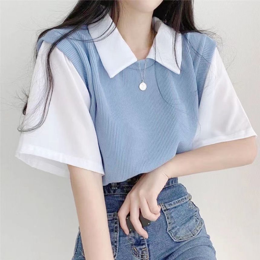 Piece Short-Sleeve Collared T-Shirt Mock Two