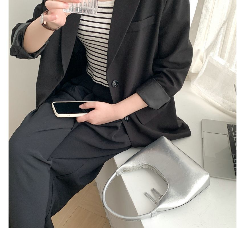 Zip Shoulder Bag Leather Faux Plain