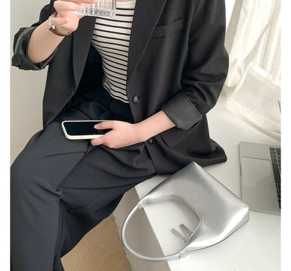 Zip Shoulder Bag Leather Faux Plain