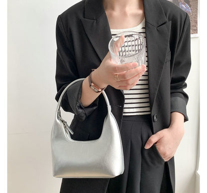 Zip Shoulder Bag Leather Faux Plain