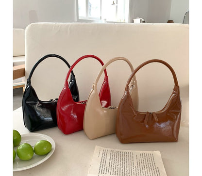 Zip Shoulder Bag Leather Faux Plain