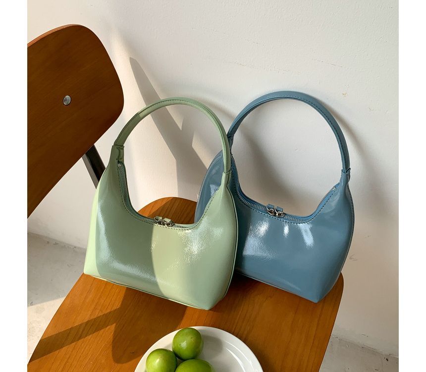 Zip Shoulder Bag Leather Faux Plain