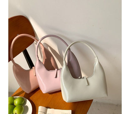 Zip Shoulder Bag Leather Faux Plain