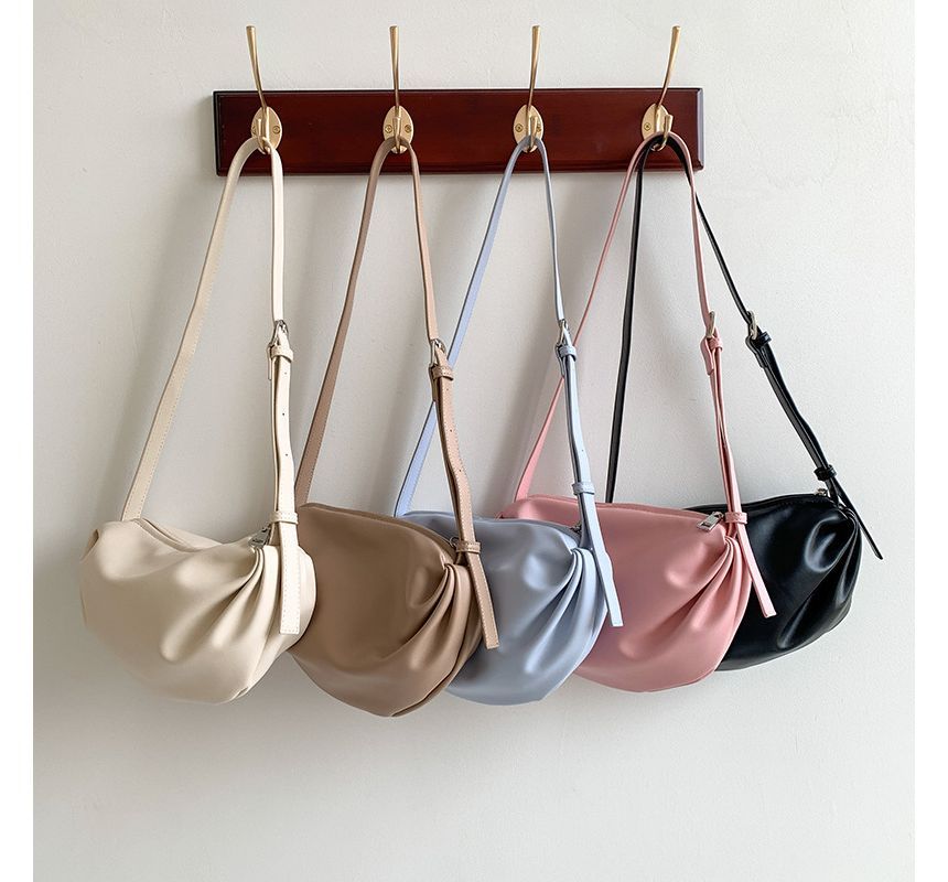 Faux Leather Plain Zip Crossbody Bag