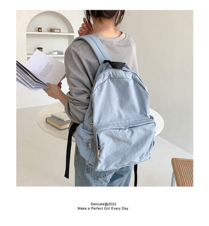 Zip Plain Backpack Nylon