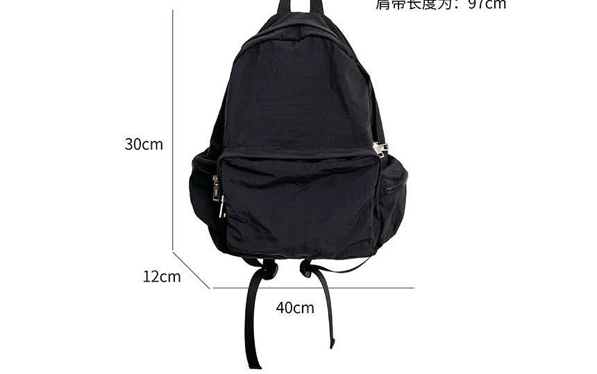 Zip Plain Backpack Nylon