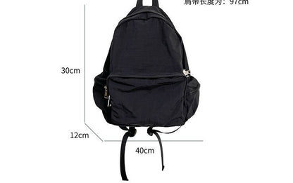 Zip Plain Backpack Nylon