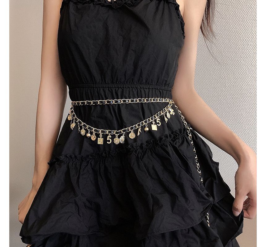 Layered Waist Leather Faux Belt Alloy Chain Fringed