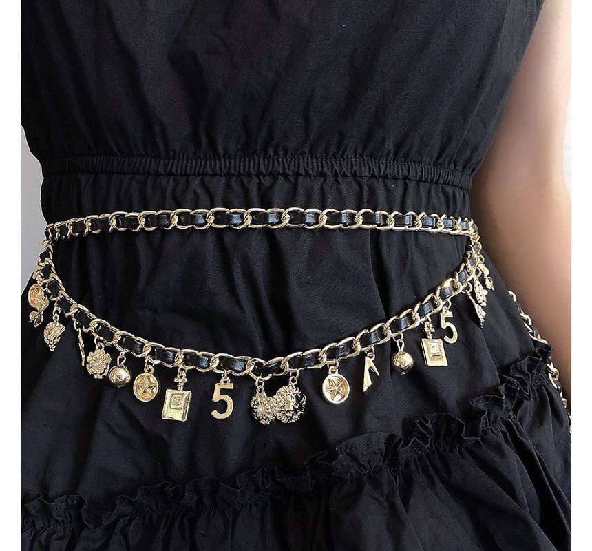 Layered Waist Leather Faux Belt Alloy Chain Fringed