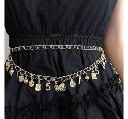 Layered Waist Leather Faux Belt Alloy Chain Fringed