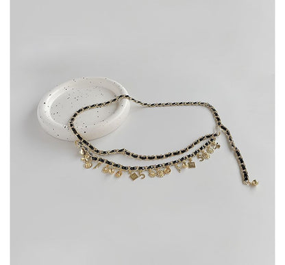 Layered Waist Leather Faux Belt Alloy Chain Fringed