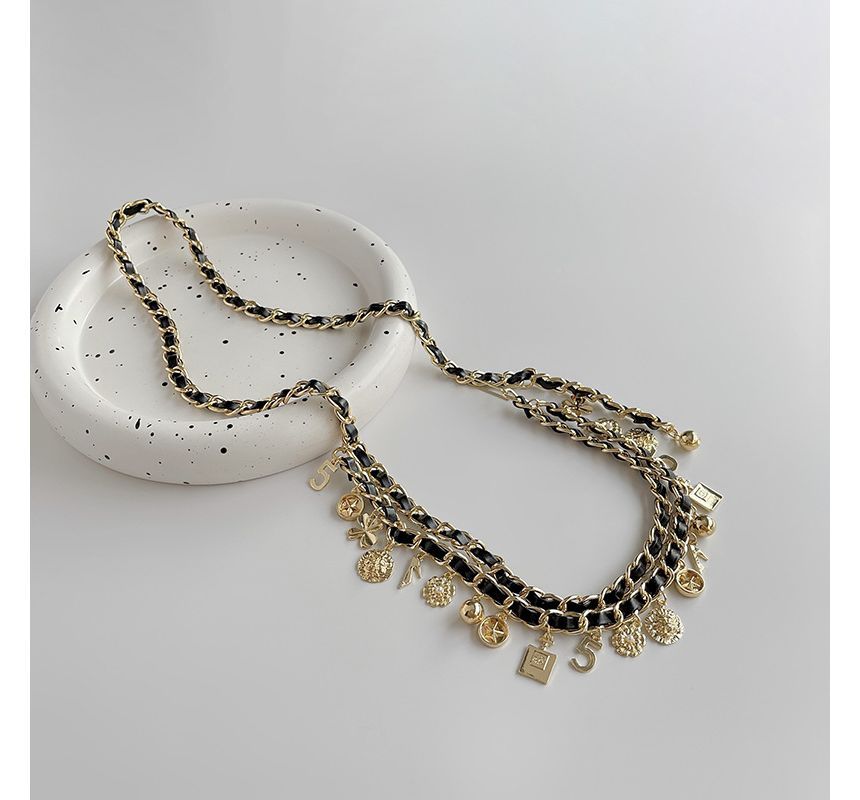 Layered Waist Leather Faux Belt Alloy Chain Fringed