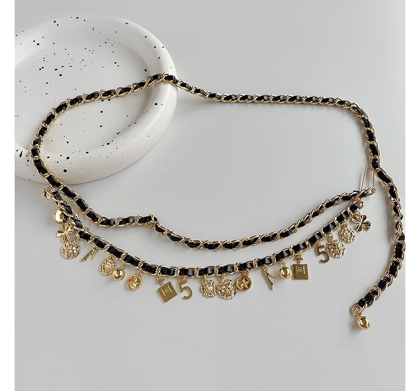 Layered Waist Leather Faux Belt Alloy Chain Fringed