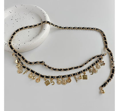 Layered Waist Leather Faux Belt Alloy Chain Fringed