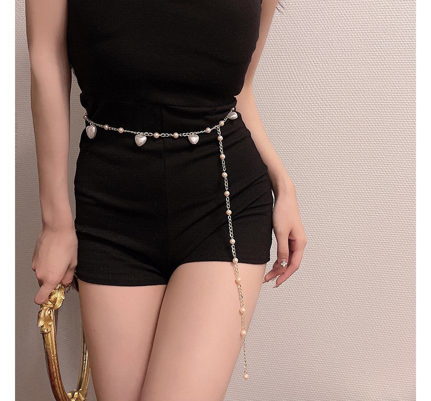 Belt Chain Faux Waist Pearl Alloy Heart