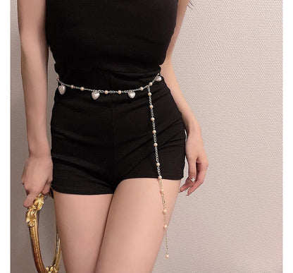 Belt Chain Faux Waist Pearl Alloy Heart