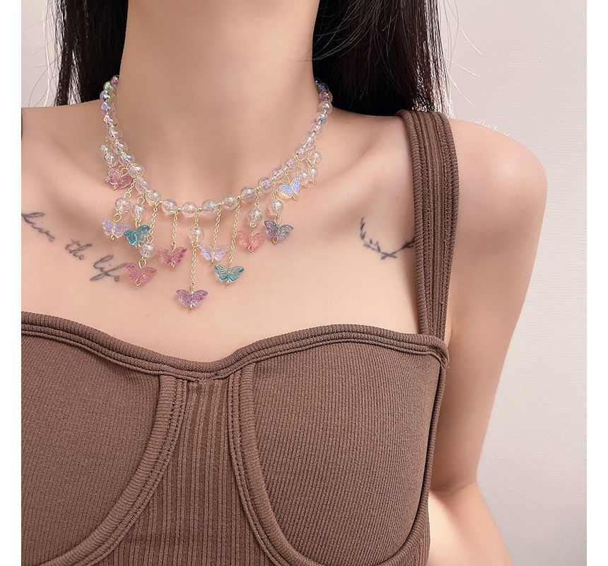Alloy Fringed Choker Butterfly