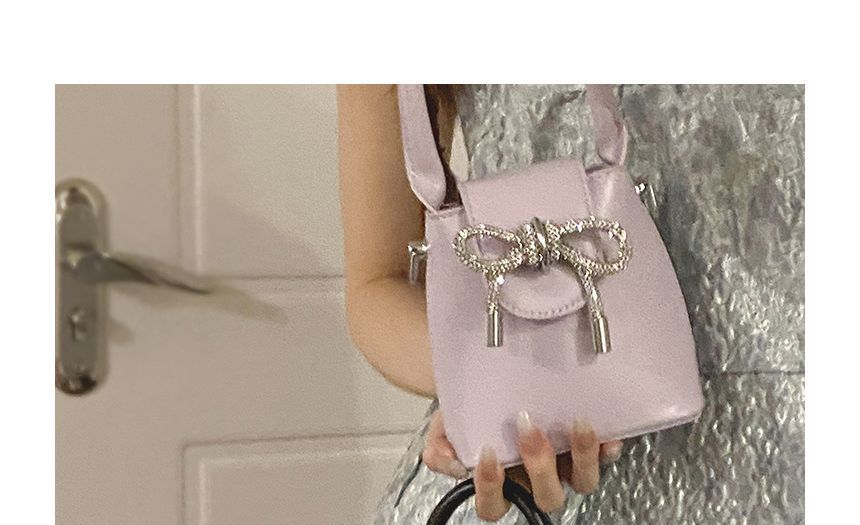 Faux Leather Plain Bow Hand  Bag