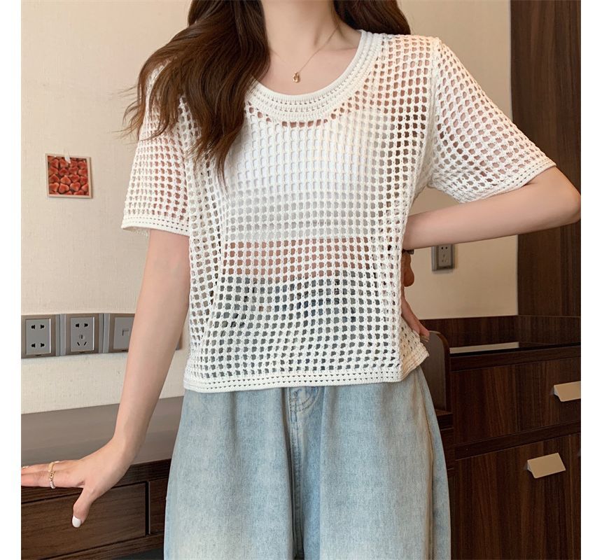 Knit Perforated Top Short-Sleeve