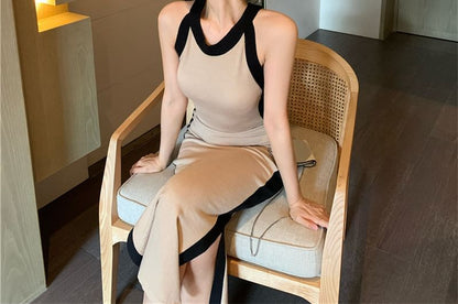 Dress Midi Two-Tone Sleeveless Slim-Fit